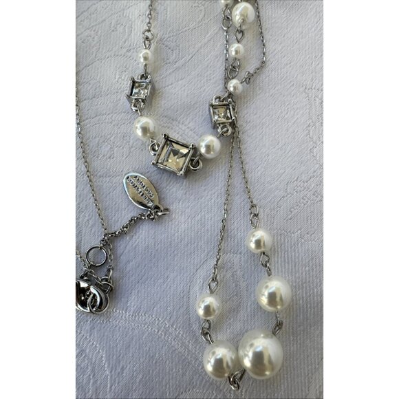 Chicos Faux Pearl CZ Silver Tone 18" Long Rope Link Chain Statement Necklace NEW - Picture 5 of 14